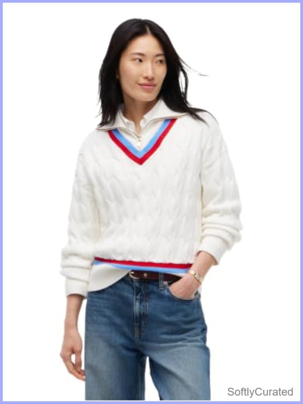 Long Sleeve 1/2 Zip Cable Knit Sweater Pullover Relaxed Fit Mock Neck